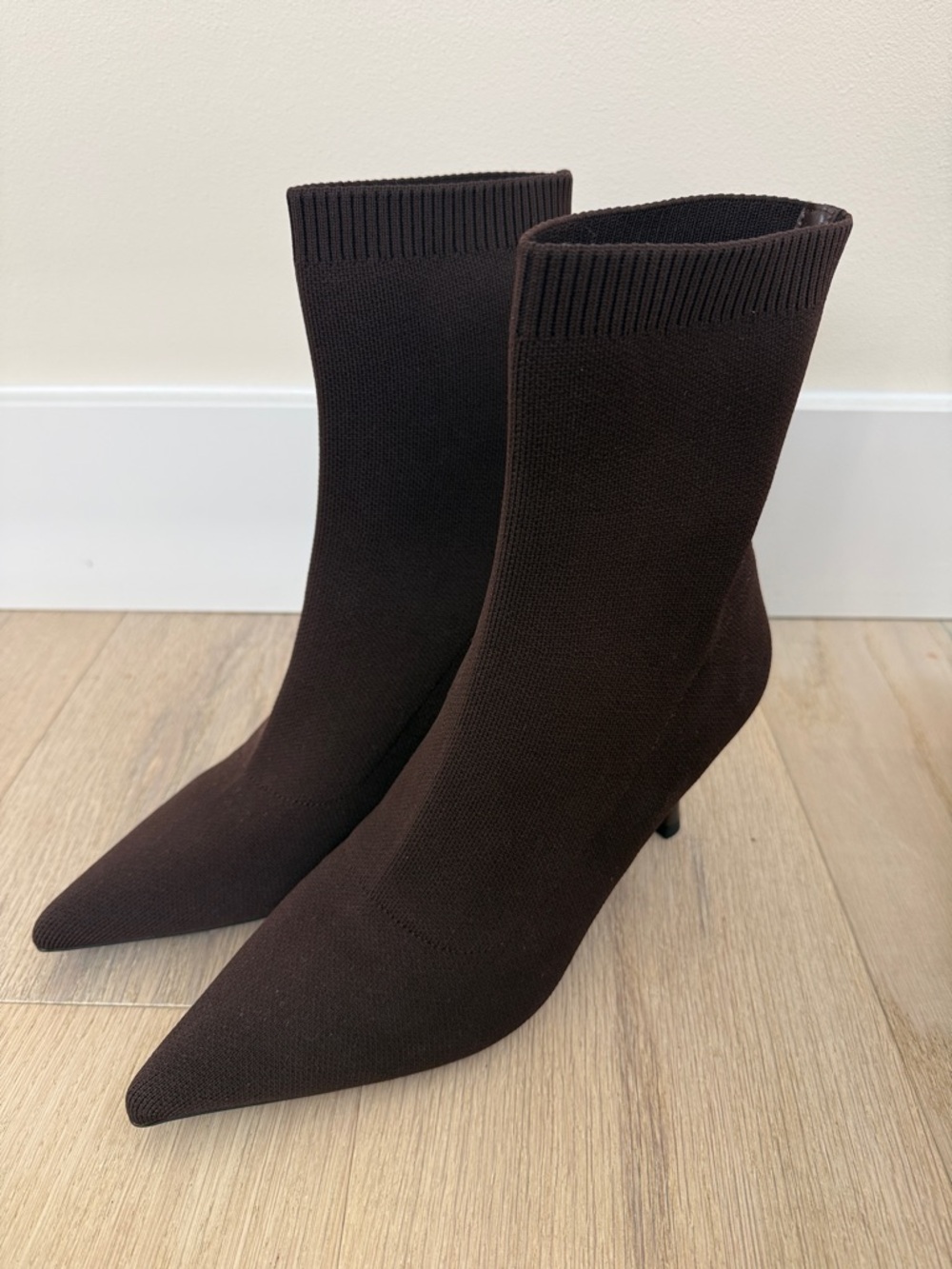 Cosy Island Pointed Toe Knit Sock Boot in Dark Brown Size 10